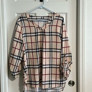 Amazon Beige Plaid Women's Blouse